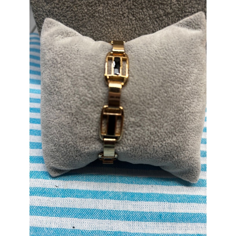 #33. Vintage-Inspired Gold & Black Enamel Geometric Link Bracelet
